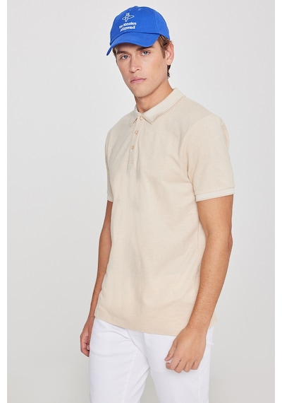 Ac&Co / Altınyıldız Classics 488670661 Düğmeli Polo Yaka Cepsiz Slim Fit Erkek Tişört Bej