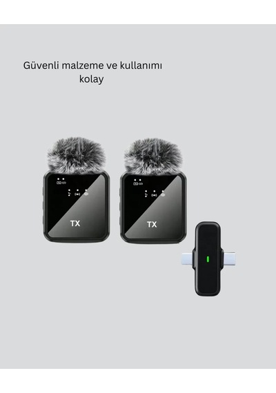 Home 2 Li Kablosuz Yaka Mikrofonu Type-c Ve Lightning Uyumlu Profesyonel Set