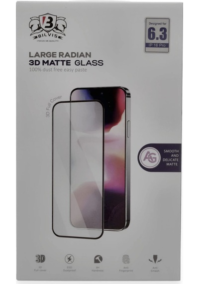 Apple Uyumlu   iPhone 16 Pro Max Bilvis 3d Mat Cam Ekran Koruyucu
