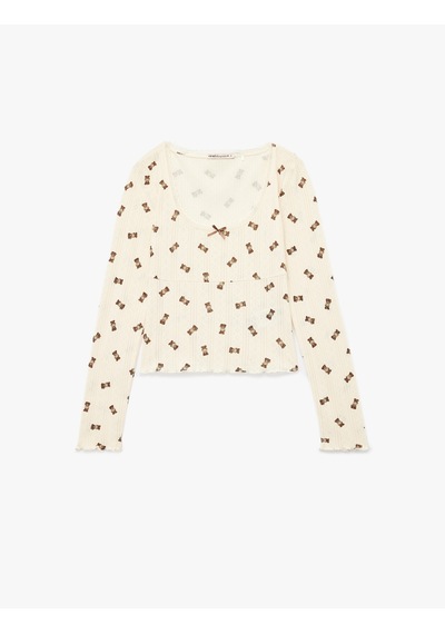 Koton Pyjamas Knıt Tops Ekru Desenli 7wlk40055mk