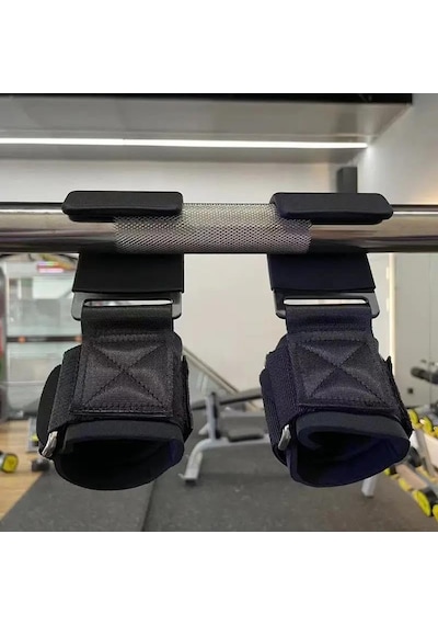Valkyrie 2 Adet Ağırlık Kaldırma Kancası Tutma Yardımcısı Bar Fitness Bilekliği Lifting Hooks Straps Siyah