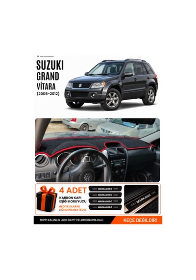 Suzukı Grand Vitara 2006-2012 Uyumlu Torpido Örtüsü, Torpido Kılıfı - Siyah Kırmızı