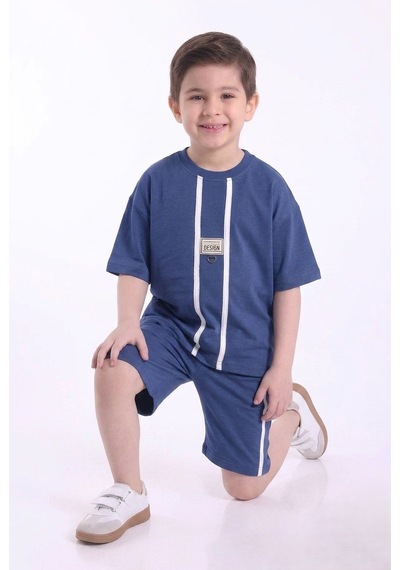 Mnk Baby & Kids Erkek Çocuk Baskılı Oversize Kısa Kollu Şortlu 2li Takım M00843 Indigo