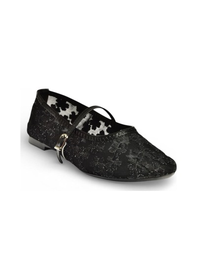 Fox Shoes Y726711415 Siyah File Çiçek Motif İşlemeli Kadın Babet Siyah