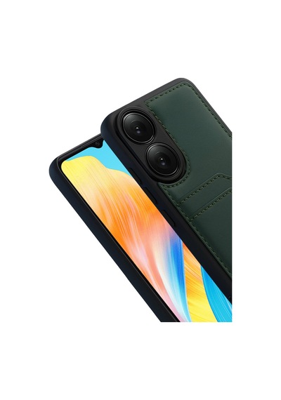 Oppo A38 Uyumlu Deri Kartvizitli Kartlıklı Premium Telefon Kılıfı Kapak Koyu Yeşil