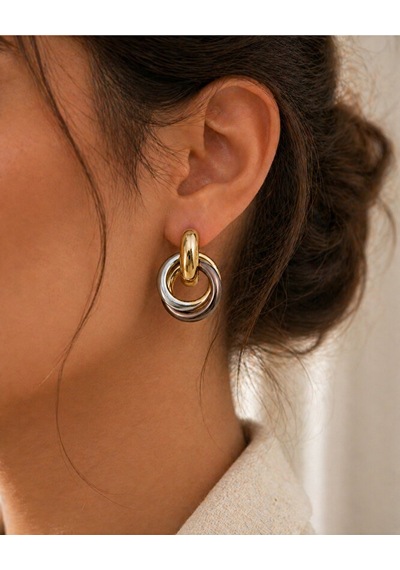 Çok Renkli Halka Küpe Altın Gümüş Ve Rose Gold Detaylı Modern Şık