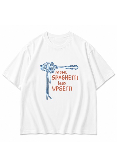 Bozzbozzcollection Spagetti Mutluluğu Baskılıl Oversize Beyaz Tişört Kadın