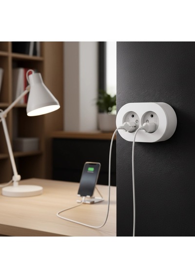 İkili Beyaz Topraklı Sıva Üstü Priz - Modern Elektrik Çiftli Priz Belirtilmemiş