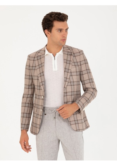 Cacharel Kahverengi Slim Fit Keten Karışımlı Ceket