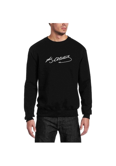 Mustafa Kemal Atatürk Imza Baskılı Siyah Erkek Örme Sweatshirt (534656195)