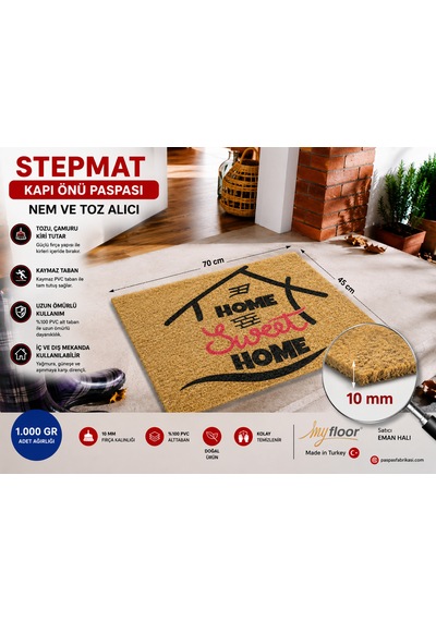 Stepmat Nem Ve Toz Alıcı Velür Coco Kapı Önü Paspası Sweethome Kahverengi