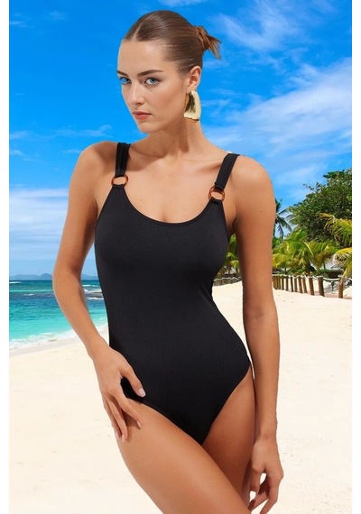 Ersefa Yüzme Kıyafeti Tasarım Mayo Klora Dayanıklı Swimsuit Şık Detaylı Siyah