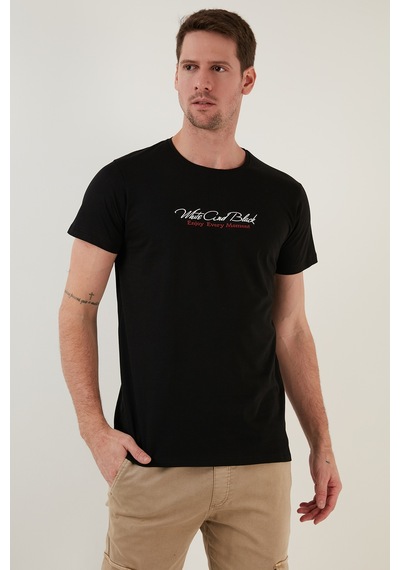 Buratti Pamuklu Slim Fit Bisiklet Yaka Yazılı Erkek T Shirt 541Enjoy Siyah
