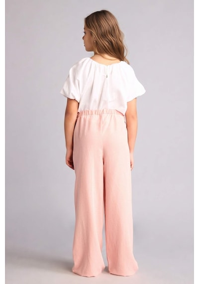 Defacto Wıde Leg Geniş Paça Keten Karışımlı Pantolon Kız Çocuk H1212a826smbr74 Pembe-br74