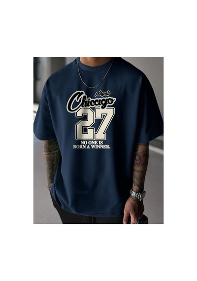Medinenur Chiccigo Yazı Detaylı Basic T-shirt Lacivert