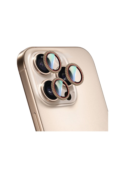 Apple Uyumlu   iPhone 16 Pro Max Caseworld Karbon Fiber Serisi Anti Reflective Kamera Lens Koruyucu Gold-kırmızı