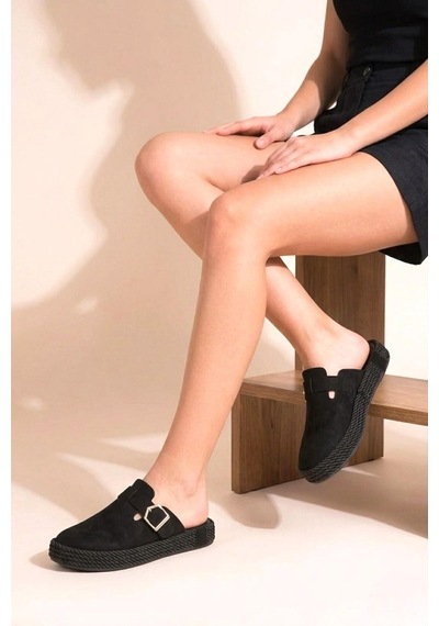 Fox Shoes Y596148502 Siyah Süet Önü Kapalı Sabo Terlik
