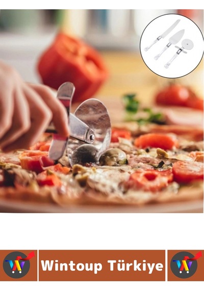 Premium Mutfak Pizza Börek Tatlı Düğün Pastası Kesme Sunum Şık Şeffaf Sap Detayı 3 Parça Servis Seti Çok Renkli
