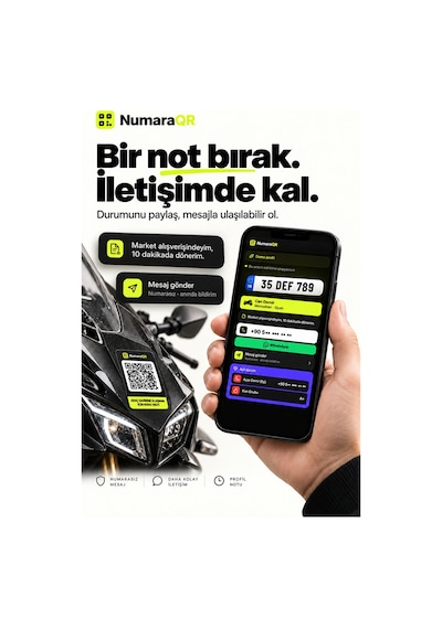 10 Lu Qr Kodlu Numaratör Seti Araç Ve Motosiklet Qr Etiket Park Numaratörü 8,5x5,5 Cm Siyah Numaraqr