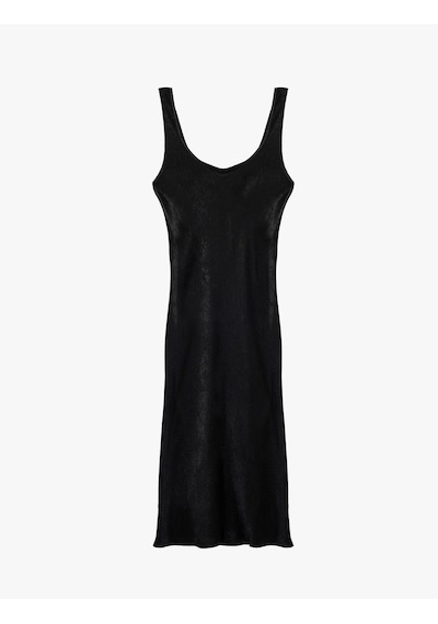 Koton Kolsuz U Yaka Slim Fit Saten Midi Abiye Elbise Siyah 6sak80115uw Siyah