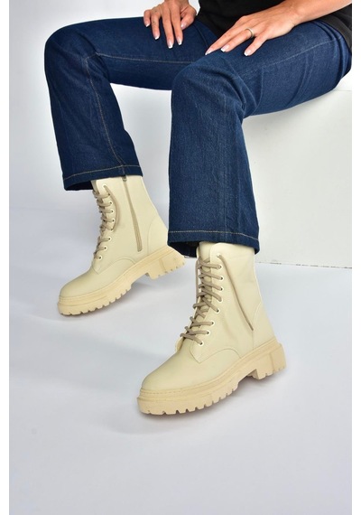 Fox Shoes V973192401 Bej Nubuk Kalın Tabanlı Postal Bot Bej-nubuk