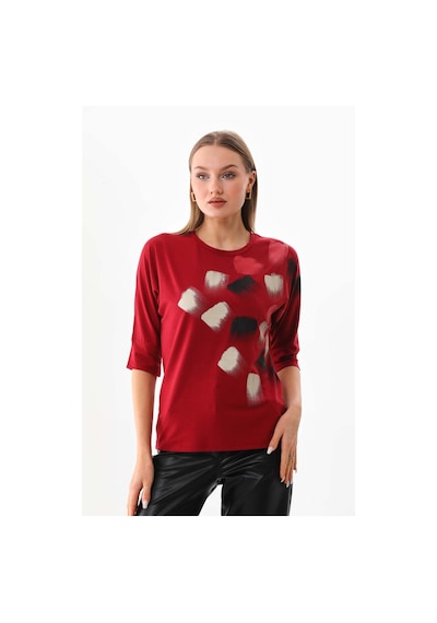 Sistas Kadın Desenli Bisiklet Yaka Bluz 23582 Bordo