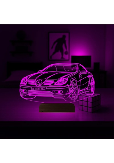 Luvivia Spor Araba Mercedes Slk Tasarım Kişiye Özel 3d Lamba - Masa Gece Lambası Şeffaf