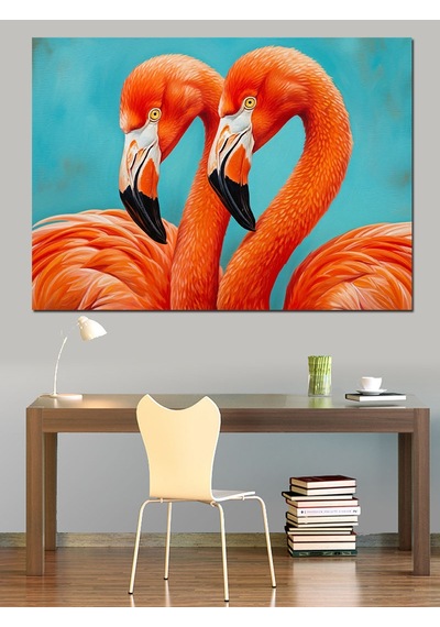 Turuncu Flamingo Kuş Çifti Dekoratif Kanvas - Mdf Ahşap Tablo