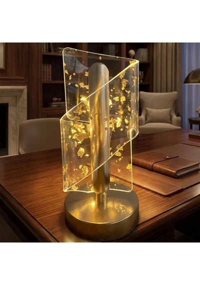 Çapraz Kavisli Kristal Altın Toz Model Led Masa Lambası Gold Gövdeli, Dokunmatik, 3 Kademe Işık Ayarlı Şarjl Belirtilmemis