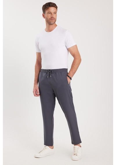 Tudors Erkek Regular Fit Beli Lastikli Bağcıklı Jogger Koyu Gri Pantolon Rahat Kesim Yan Cepli-36901 Koyu Gri