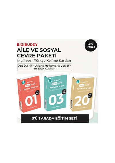 Bigibuddy WordsBuddy Çocuklar İçin Türkçe İngilizce Aile ve Sosyal Çevre Paketi 90 Kart 3'lü Set (Cihaz Hariç)