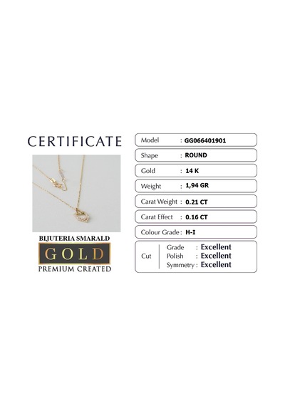 14 Ayar Sarı Altın Sertifikalı Premium Created Taşlı 42 Cm Kolye