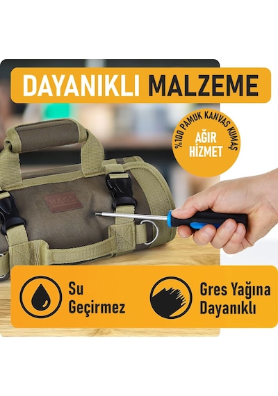 Ayrex Alet Çantası, Ağır Hizmet Tipi Kanvas Rulo Takım Çantası, Katlanabilir Alet Organizer El Çantası, Tamirci Genel