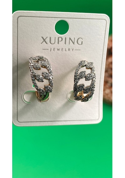 Xuping Rose Gold Zincir Desenli Taşlı Halka Küpe Gold
