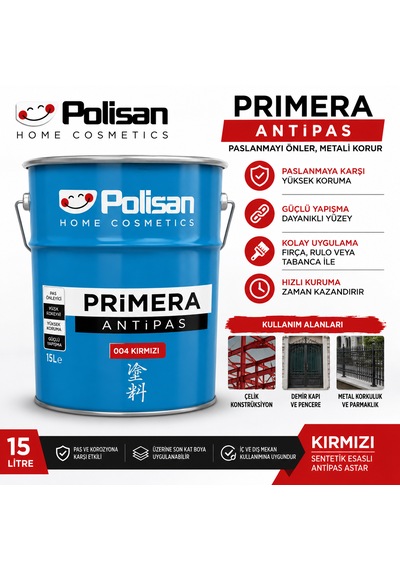 Polisan Primera Antipas Kırmızı Metal Yüzeylerde Paslanmayı Önler 15 Litre