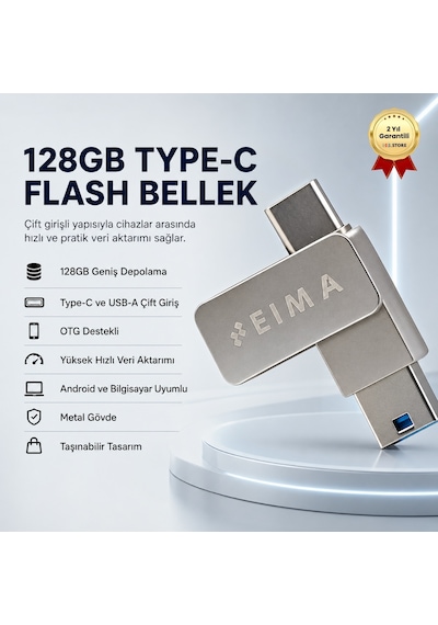 128gb Type-c Usb Flash Bellek Çift Girişli Otg Destekli Yüksek Hızlı Taşınabilir Depolama-1354
