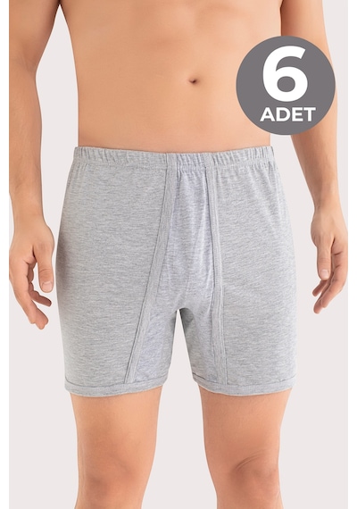 Arma Yıldız Erkek Paçalı Külot Boxer 6'lı Paket Gri %100 Pamuk Penye Gri