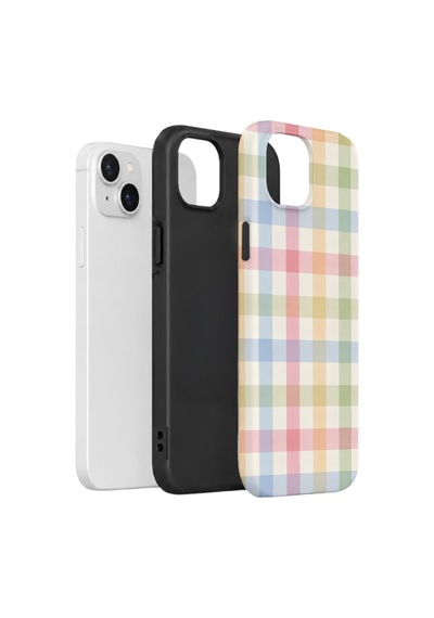 Apple iPhone Uyumlu 13 Vorian Çift Katmanlı Kılıf Pastel Gingham
