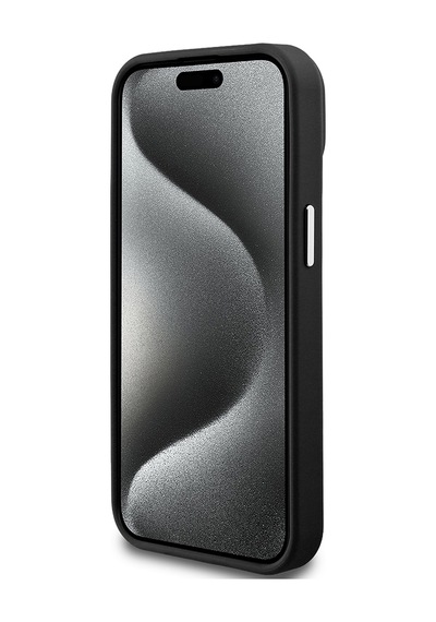 Apple Uyumlu iPhone 14 Kılıf Guess Lisanslı M-safe Şarj Özellikli Grained Triangle Kapak Siyah