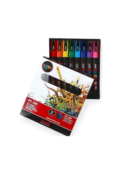Posca Pc-3m 0.9-1.3 Su Bazlı Boyama Markörü Ana Renk 7+1 Set