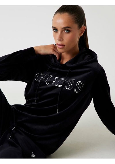 Guess Yapay Elmas Taşlı Logolu Kadın Sweatshirt V4rq25k0232 Siyah