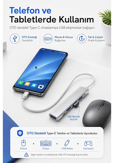 Type-c To Usb Hub 4 Port Çoklayıcı Macbook Ile Uyumlu Çoğaltıcı Type C To Usb Converter Hub