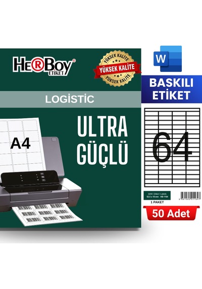 Herboy Hb-1164 52,5 X 18 Mm A4 Baskılı Laser Etiket 50 Adet