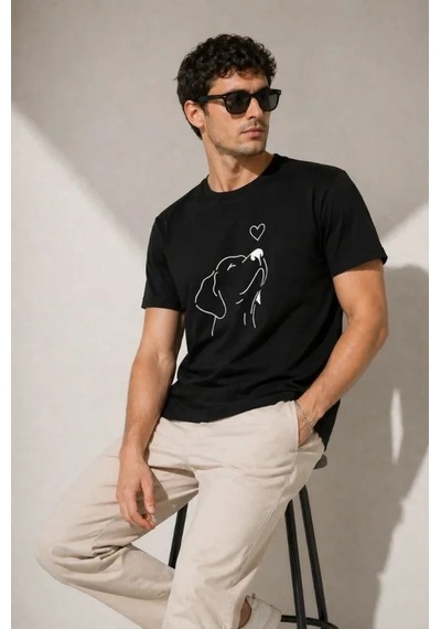 Defymoda Erkek Köpek Figürlü Minimal Baskılı Tişört Kısa Kol Yazlık T-shirt - Siyah Defymoda Erkek Köpek Figürlü Minimal Baskılı Tişört Kısa Kol Yazlık T-shirt - Siyah