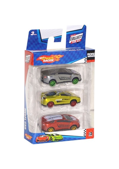 Toy-23 Toysan, 3'lü Speed Racer Metal Araba Seti Çok Renkli