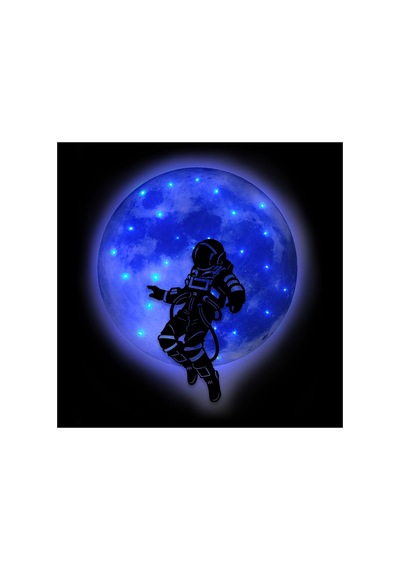 Kişiselleştirilebilir Led Işıklı Epoksi Cam Katmanlı Tablo Astronot Dolunay Mavi - 738250971 Mavi