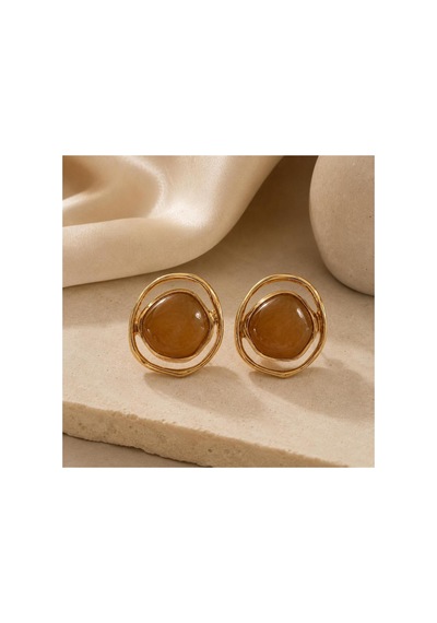 Gold Çerçeveli Açık Kahve Taşlı Kadın Küpe Açık Kahve - 886705031 Açık Kahve - 886705031 Açık Kahve