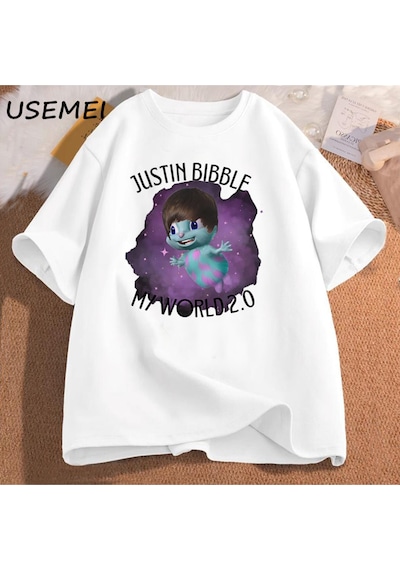 Flood Of Style Justin Bibble Benim Dünya Grafik T-shirt Bibbletopia Pamuk T Shirt Erkekler Baskılı Yüksek Ka Beyaz