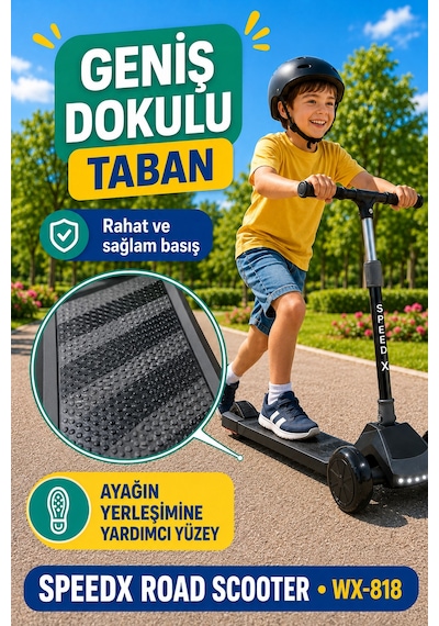 Antrasit Işıklı Müzikli Speedx Road Scooter Wx-818 3 Tekerlekli Çocuk Scooterı Geniş Dokulu Taban