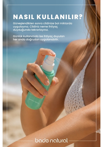 Bade Natural Aloe Vera Onarıcı Jel Sprey Güneş Sonrası Nemlendirici %100 Doğal 100 ML